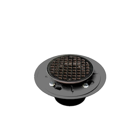 Jones Stephens 2in. x 3in. PVC Shower Drain with 2in. PVC Spud and 4in. Round Oil Rubbed Bronze Strainer D5001RB